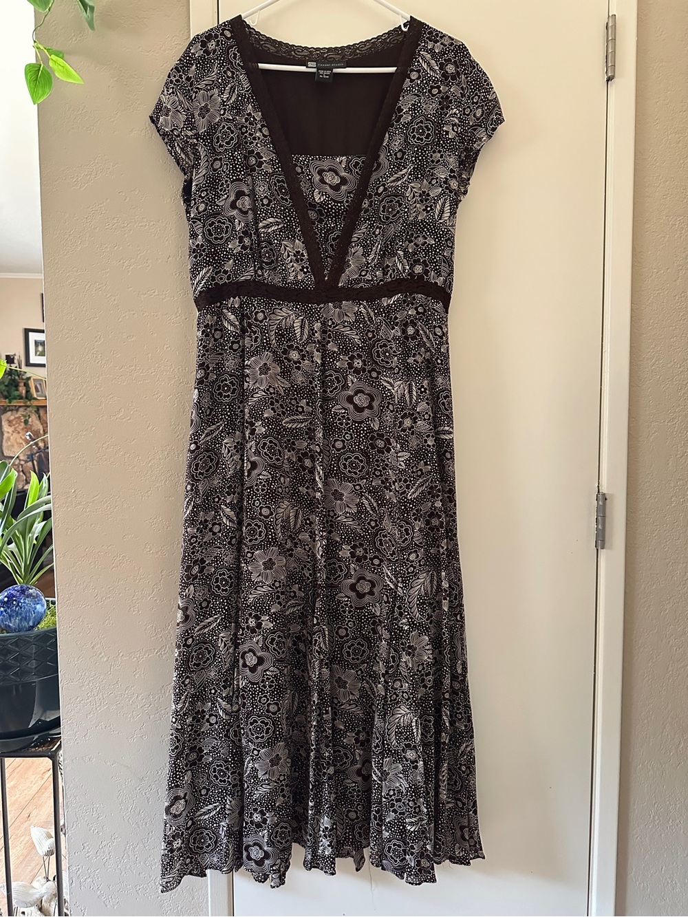 VTG 90s Casual Studio Maxi Dress Brown Floral Chiffon Large